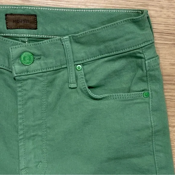 Mother The Mid Rise Dazzler Ankle Fray Play Date Jeans Juniper Green Size 26 - Picture 5 of 16